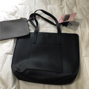 NWT Women’s Reversible Black  and gray Tote Bag with coin purse